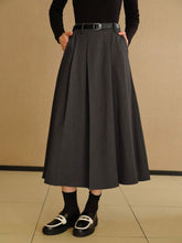 MOTF PREMIUM SOLID SLANT POCKET FOLD PLEATED BELTED LONG SKIRT